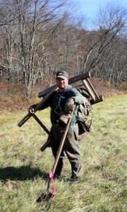 Unnamed crew member of a federally funded (U.S. Army Corps of Engineers) archaeological reconnaissance in Mansfield Hollow State Park in 2001
